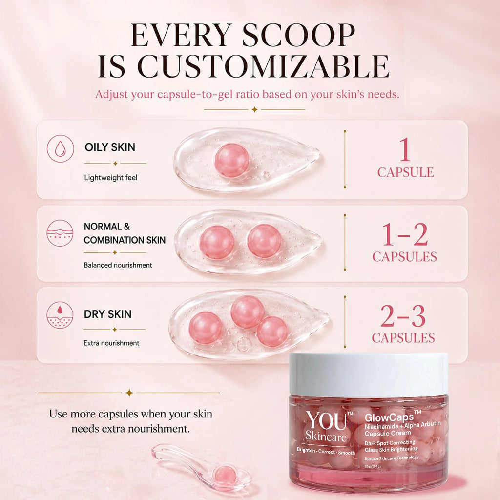 Skincare product with customizable capsule system on a pink background