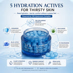 A blue cosmetic jar labeled 'You Skincare HydraBloom Deep Multi-Layer Hydration Cream' centered on a light blue promotional graphic with text callouts about ingredients and benefits.