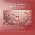 Molecular structure with text about skin care ingredients on a pink background