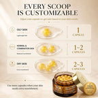 Customisable dosage guide for YOU Skincare Radi-C BOBA Capsule Cream - 1 capsule for oily skin lightweight feel, 1–2 capsules for normal and combination skin balanced nourishment, 2–3 capsules for dry skin extra nourishment - Korean Capsule Technology designed for Indian skin