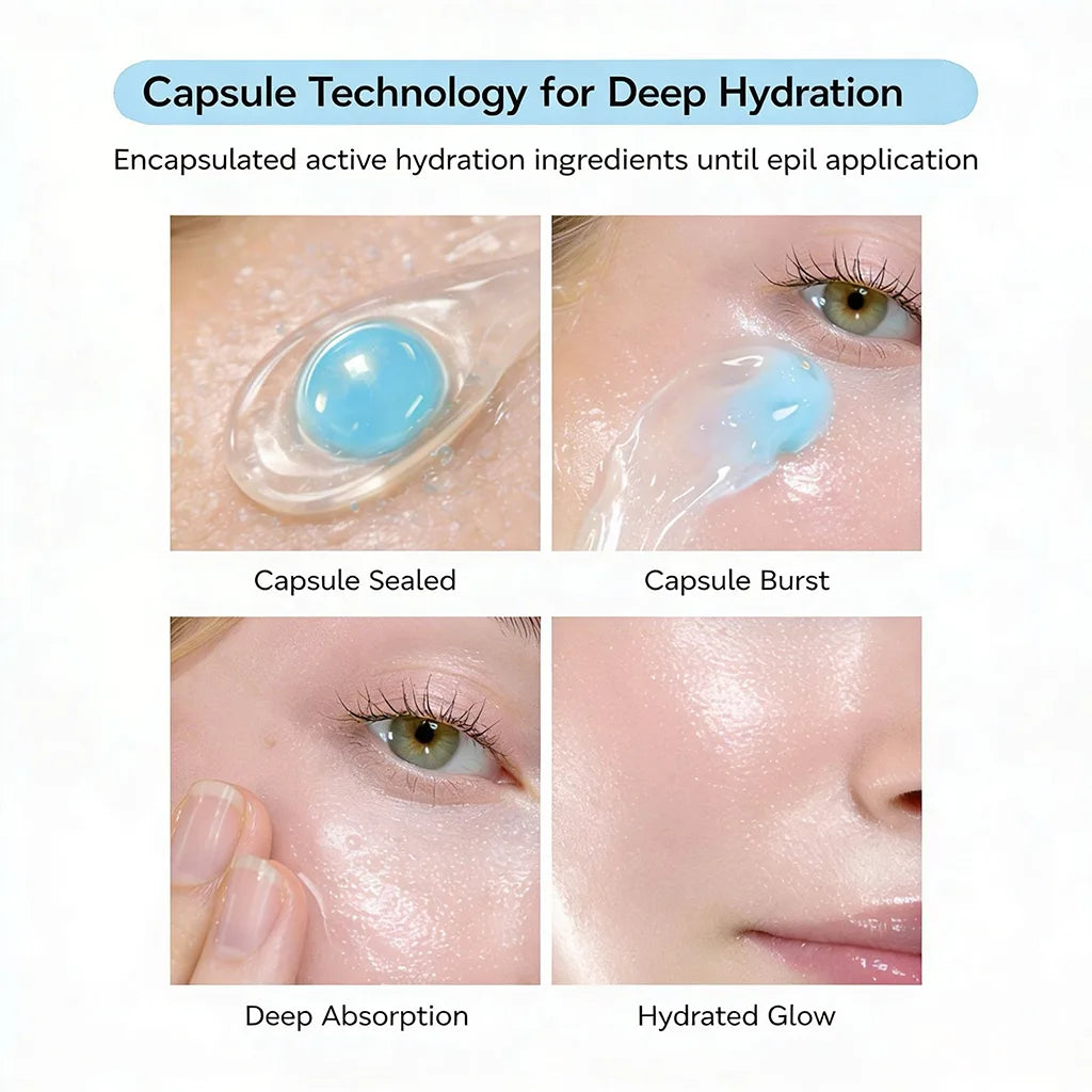 HydraBloom capsule skincare technology showing capsule break and release of fresh hydration actives for deeper absorption improved moisture retention and smooth skin by YOU Skincare India