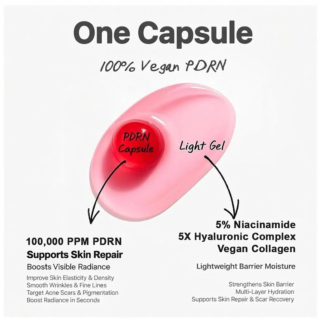 PDRN capsule with niacinamide, hyaluronic acid complex and vegan collagen for skin repair, hydration and barrier strengthening by YOU Skincare