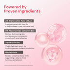 skincare ingredients including tranexamic acid niacinamide alpha arbutin and glutathione for skin brightening and pigmentation reduction