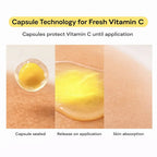 vitamin C capsule breaking and releasing into skin on application demonstrating capsule technology and absorption