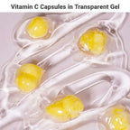 close up of vitamin C capsules suspended in transparent gel showing capsule skincare technology for fresh active delivery
